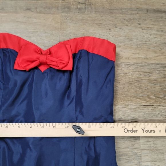 H&M Strapless Silk Dress Red Blue Sweetheart Sleeveless Sheath Casual Cocktail - Picture 6 of 12